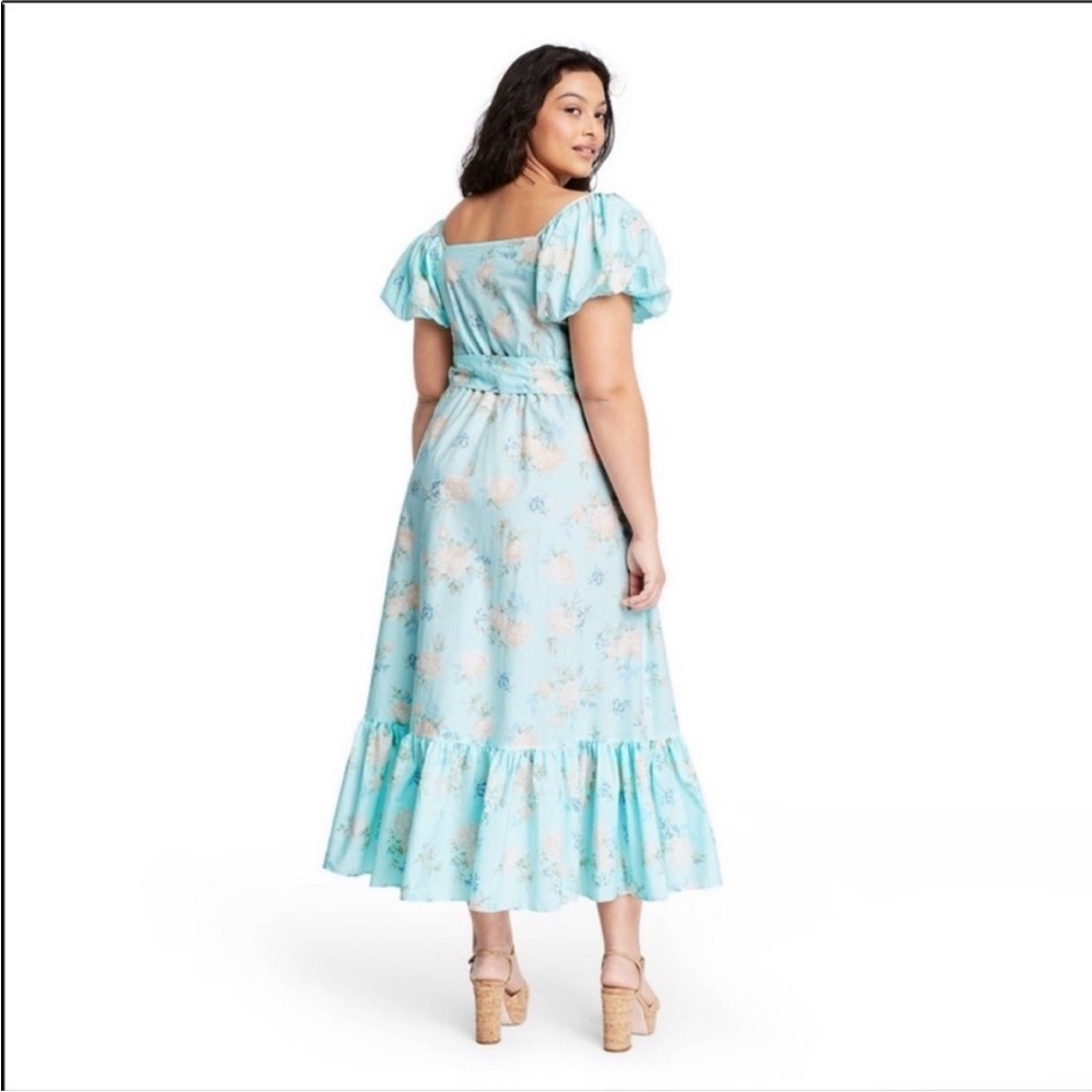Love Shack Fancy X Target Estelle Blue Floral Puff Sleeve Midi Dress Size 22W - Picture 2 of 11